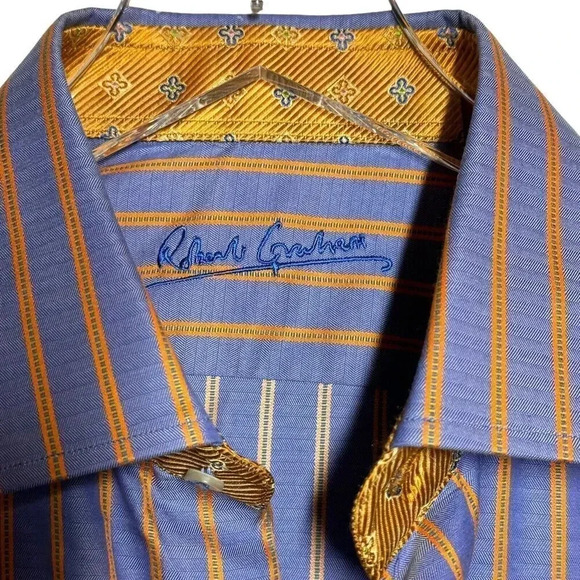 Robert Graham Button Up Shirt Mens M/L Classic Fit blue  Flip Cuff Spread 41 - Picture 4 of 8